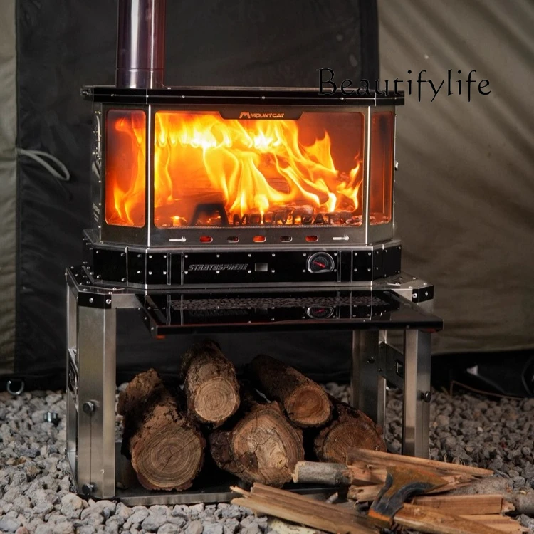 Wood stove 304 stainless steel household outdoor fire particle heating tent large fireplace