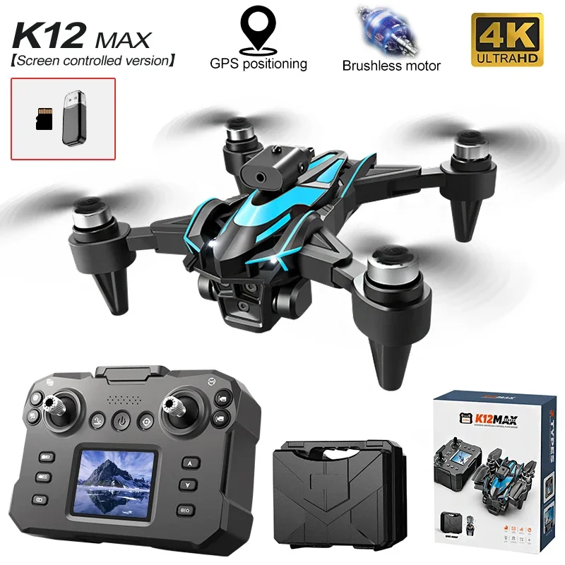 

K12max FPV Drone with Three HD Camera Liquid Crystal Display RC Quadcopter Brushless Motor Aerial Photography Optical Flow Dron