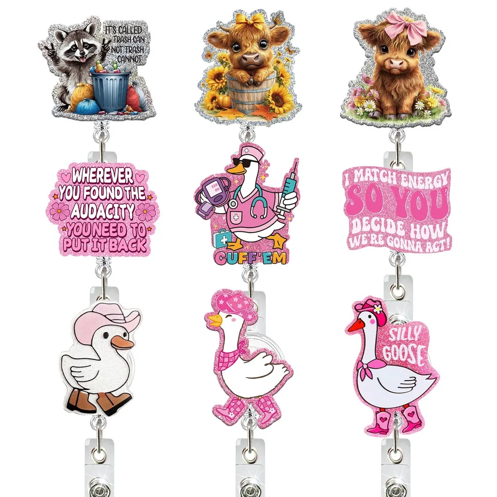 Id Badge Reel Wear-Resistant Work Id Card Holder Cute Printed Badge Holder Decorative Retractable Acrylic Badge Holder For Gift
