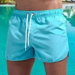 Men Shorts Pure Colors Soft Fabric Drawstring Swimming Pants Elastic Waist Loose Type Men Trunks Beachwear Beach Clothing 남자 반바지