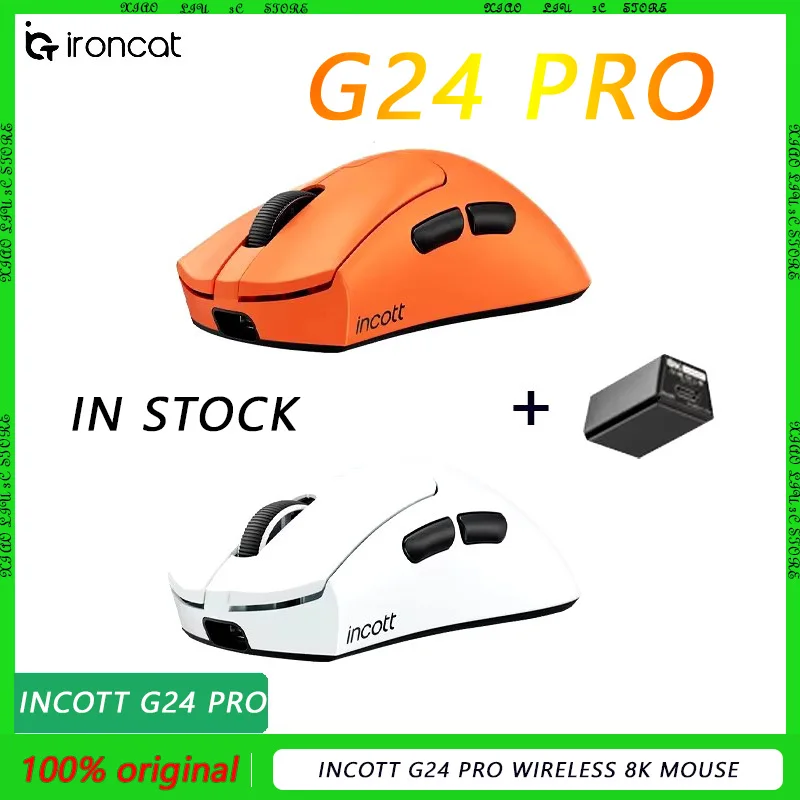 

INCOTT G24 PRO Wireless 8K Mouse PAW3950 Quick Charge Low Latency RGB light mouse 500mah ergonomics gaming Office mouse 2.4G