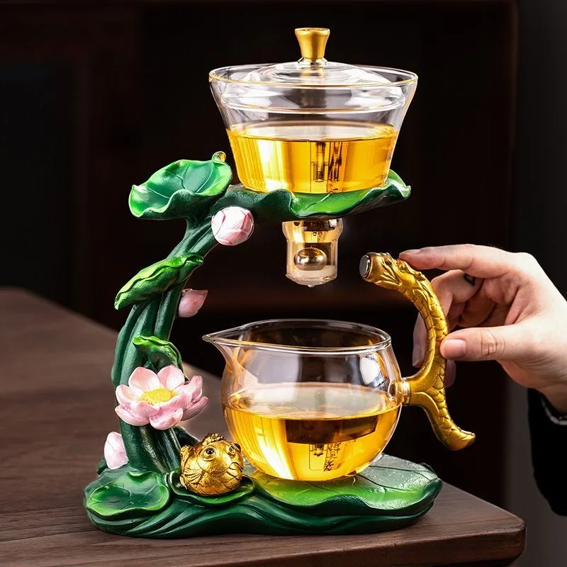 

Auto-Rotating Magnetic Glass Tea Set, Heat-Resistant Teapot with For Home/Camping