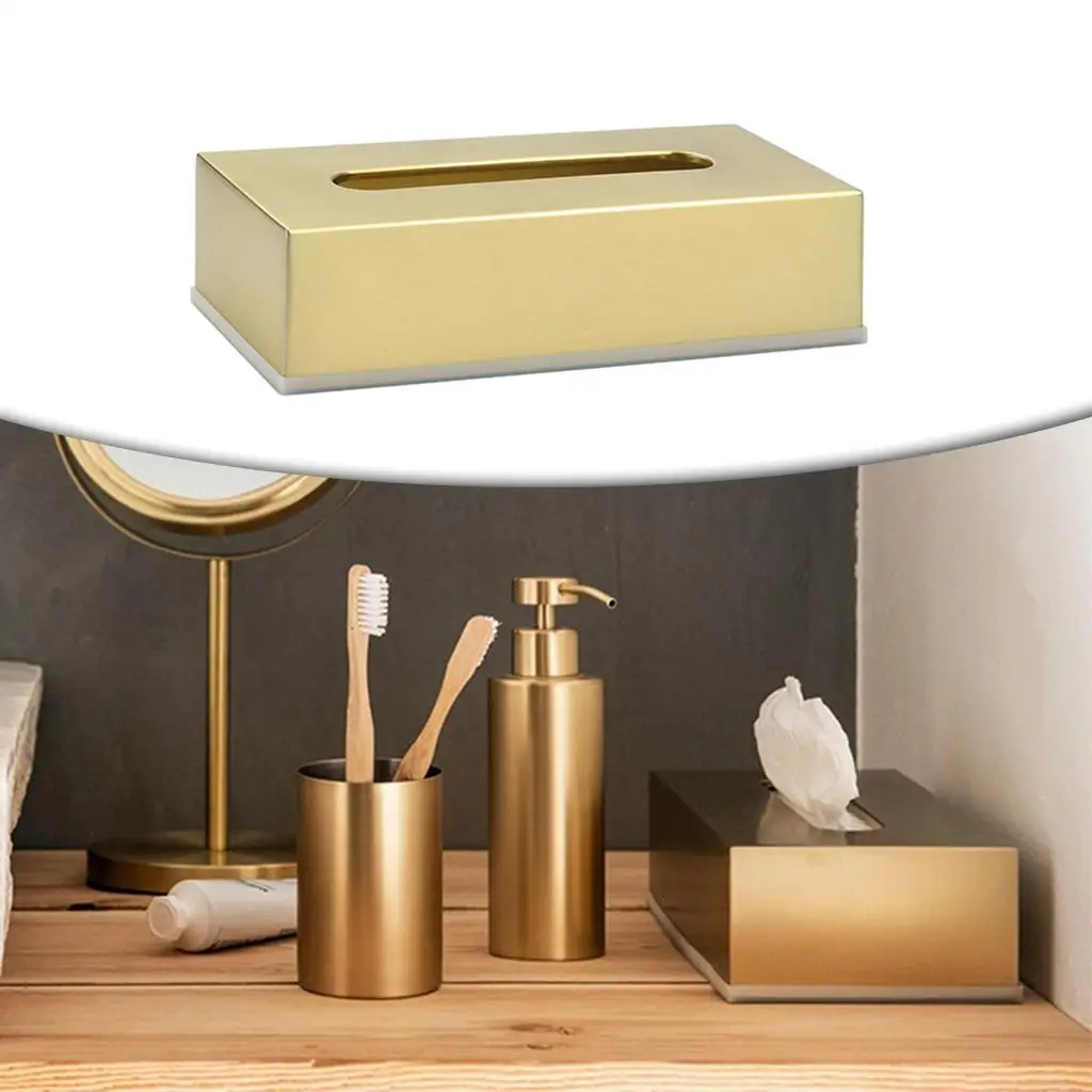 

Stainless Steel Tissue Box Office Countertop Dresser Decor Brushed Gold