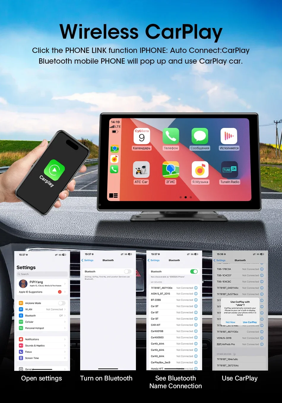 Srnubi Universal 7"9"10" Zoll Auto Wireless Carplay & Android Auto Navigation Rückspiegel FM AUX Multimedia Touchscreen Monitor – Detail 8