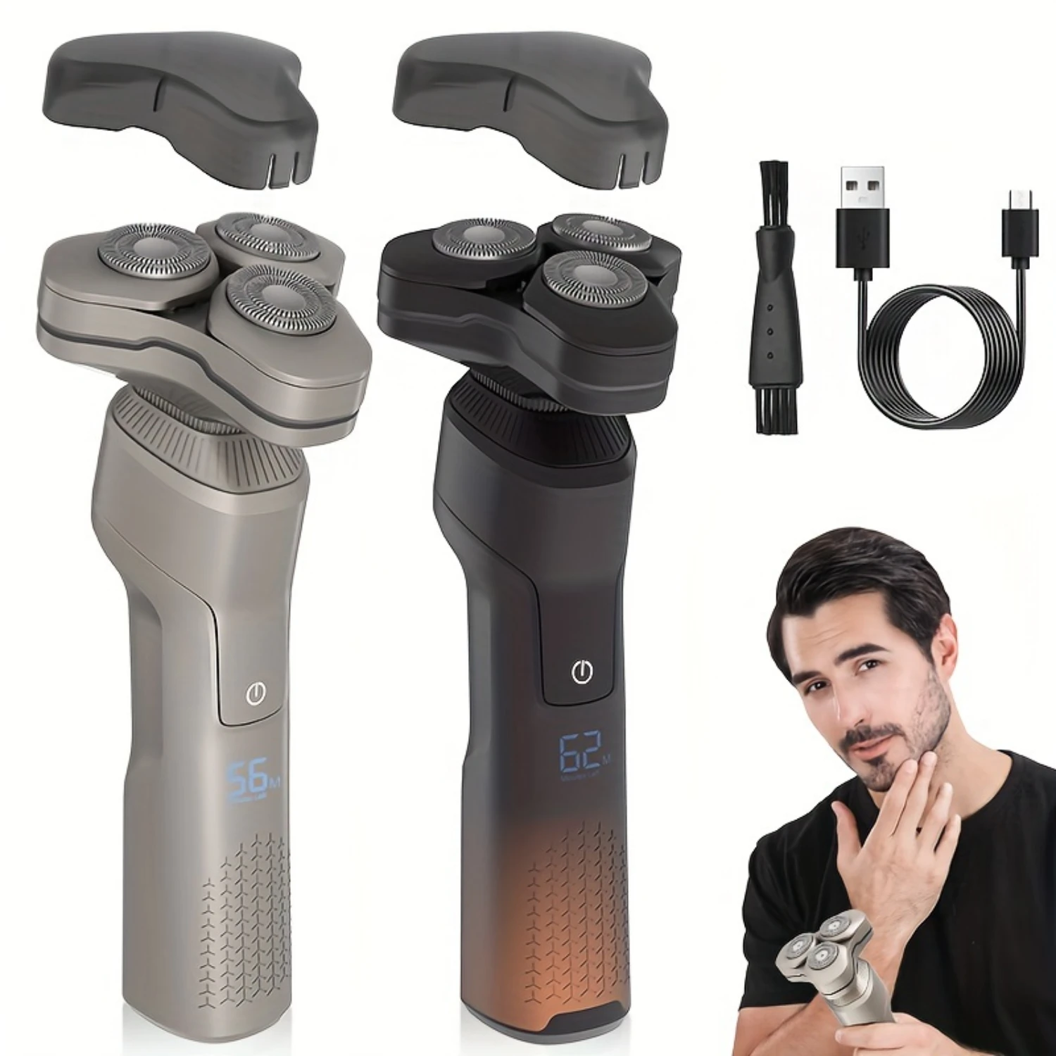 Waterproof Men's Shaver, Rechargeable Beard Trimmer, Cordless Shaving, Rotary Shaver with Suction Head