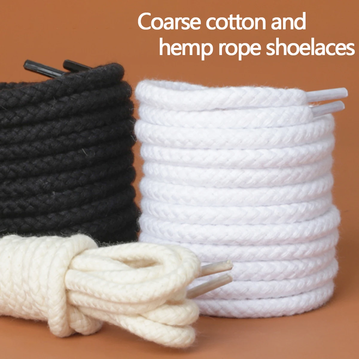7mm/5mm Round Cotton Hemp Rope Shoelaces & Suitable for Both Men and Women's AJ and Sports Shoes Round Style Woven Shoelaces