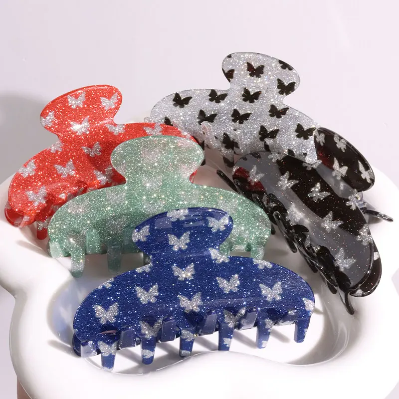 HANGZHI Fashion Glitter Shark Hair Claw Color Butterfly Y2K Headwear for Women Girl 2023 Summer Travel Outdoor Hair Accessories image 3