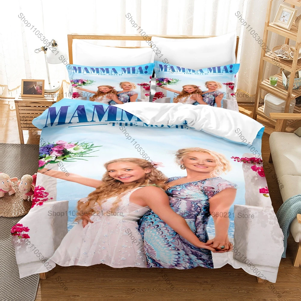 

Mamma Mia 3Pcs Bedding Set Duvet Cover 2 Pillowcases Greece Beach Disco Song Graphic Dorm Bed Linen For Musical Collectors