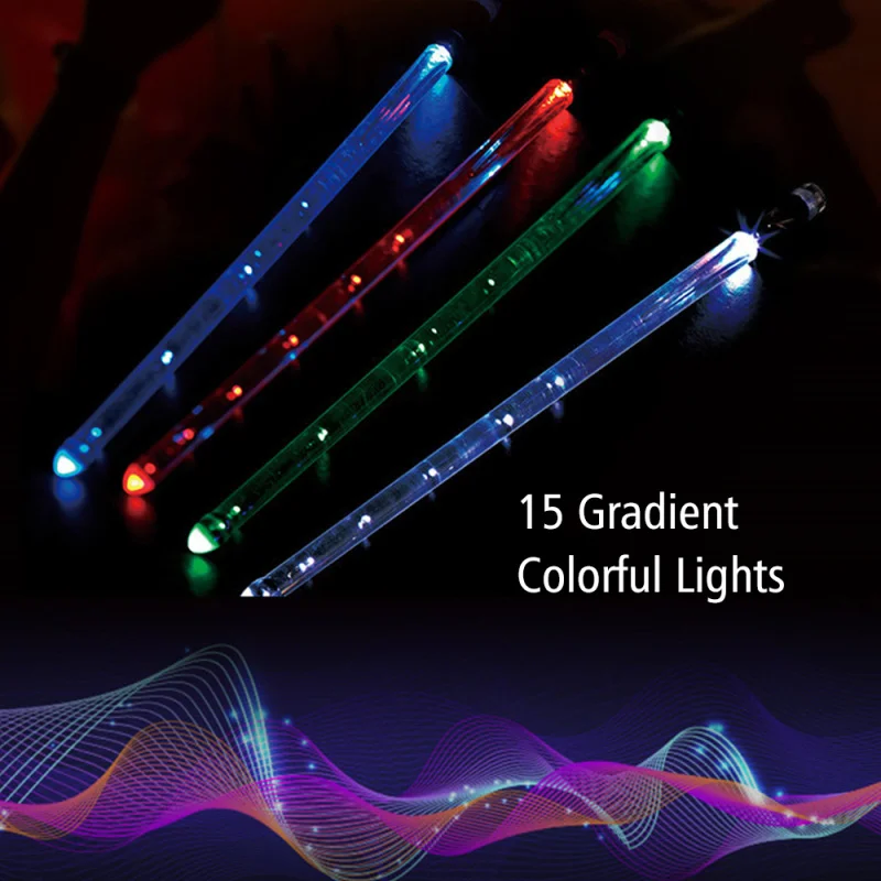 LED Light Up Drumsticks Jazz Drum Sticks 15 Gradient Colorful Lights USB Charging with ON/OFF Switch