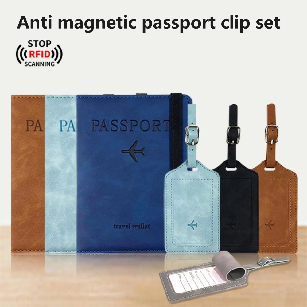 1 Set PU Travel Passport Cover Luggage Tag Suitcase Identifier Label Baggage Boarding Bag Tag Name ID Address Passport Holder