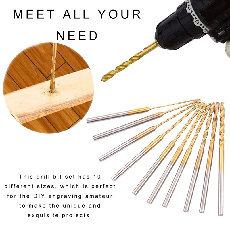 Micro-Twist Drill Bit Set - 10Pcs 0.6mm-2.2mm Tiny Drill Bit 2.35 Shank HSS Mini Engraving Drill Bits Hole Drilling Tool Vogue