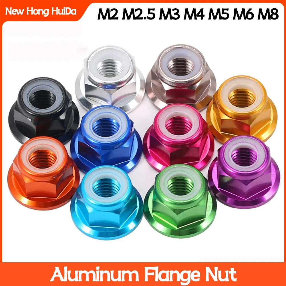 

30Pcs Anodized Colorful Aluminium Alloy Hex Flange Nylock Nut M2 M2.5 M3 M4 M5 M6 M8 Metric Thread Self-locking Nylon Lock Nuts