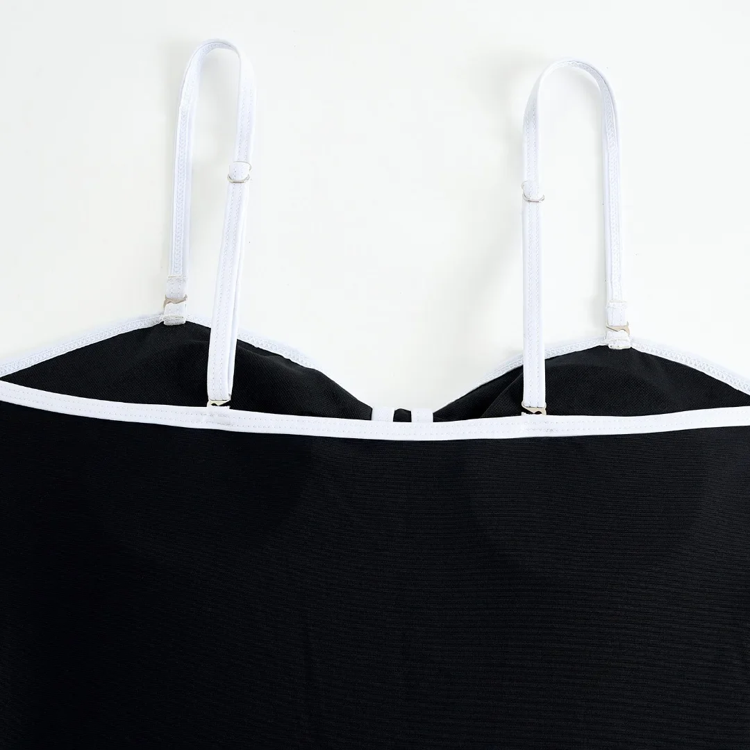 Maillot de bain une pièce noir et blanc, style rétro, sexy, avec jupe, pour femmes, monokini, tenue de plage, 2025