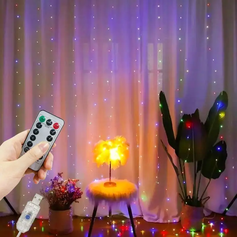 USB التوصيل الستار ضوء السنة الجديدة 8 طرق LED سلسلة أضواء مهرجان الزفاف حفلة عيد ميلاد عطلة زينة عيد الميلاد للمنزل