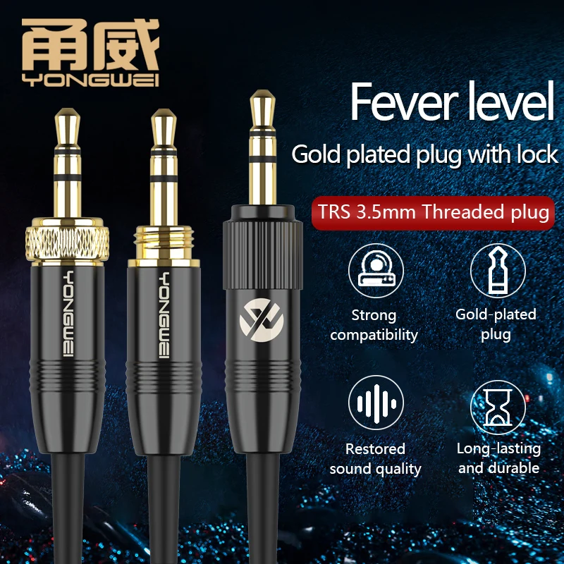 YONGWEI Enchufe de Audio chapado en oro 3.5mm enchufe de auriculares estéreo con bloqueo de rosca soldadura Cable de Audio DIY