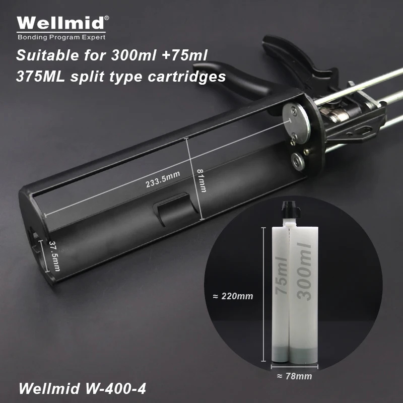 Imagem -04 - Pistola de Metal para 375ml 4:1 tipo Dividido Cartuchos ab Distribuidor Adesivo Cola 2k Loctite Cartucho Araldite ab Pistola Elétrica Manual