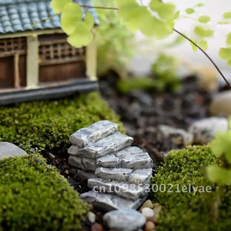 DIY Moss Micro Landscape Jewelry Gray Stone Steps Path Garden Walkway Ornament Handmade Synthetic Resin Abstract Pastoral Style