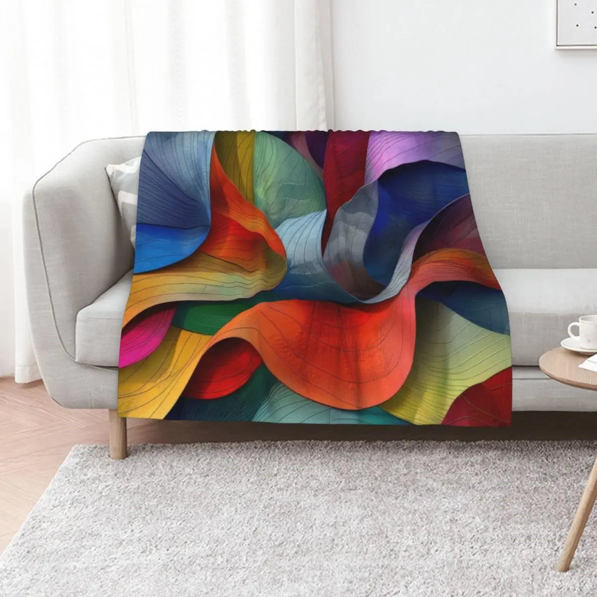 Abstract Colorful Wavy Pattern Throw Blanket Flannel Soft Plush Plaid Thermals For Travel Warm Single Blankets