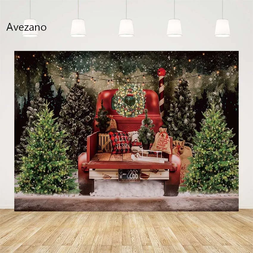 Avezano Christmas Background Pine Trees Snowflake Red Truck Kids Holiday Portrait Decor Photography Backdrop Photo Studio Props