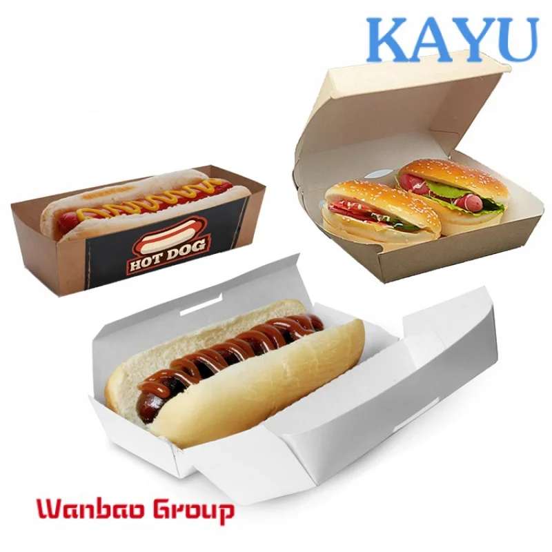 Niestandardowy projekt nadrukowane logo jednorazowe mini tekturowe faliste kraft obiadowe frytki hot dog hamburger papierowe opakowanie