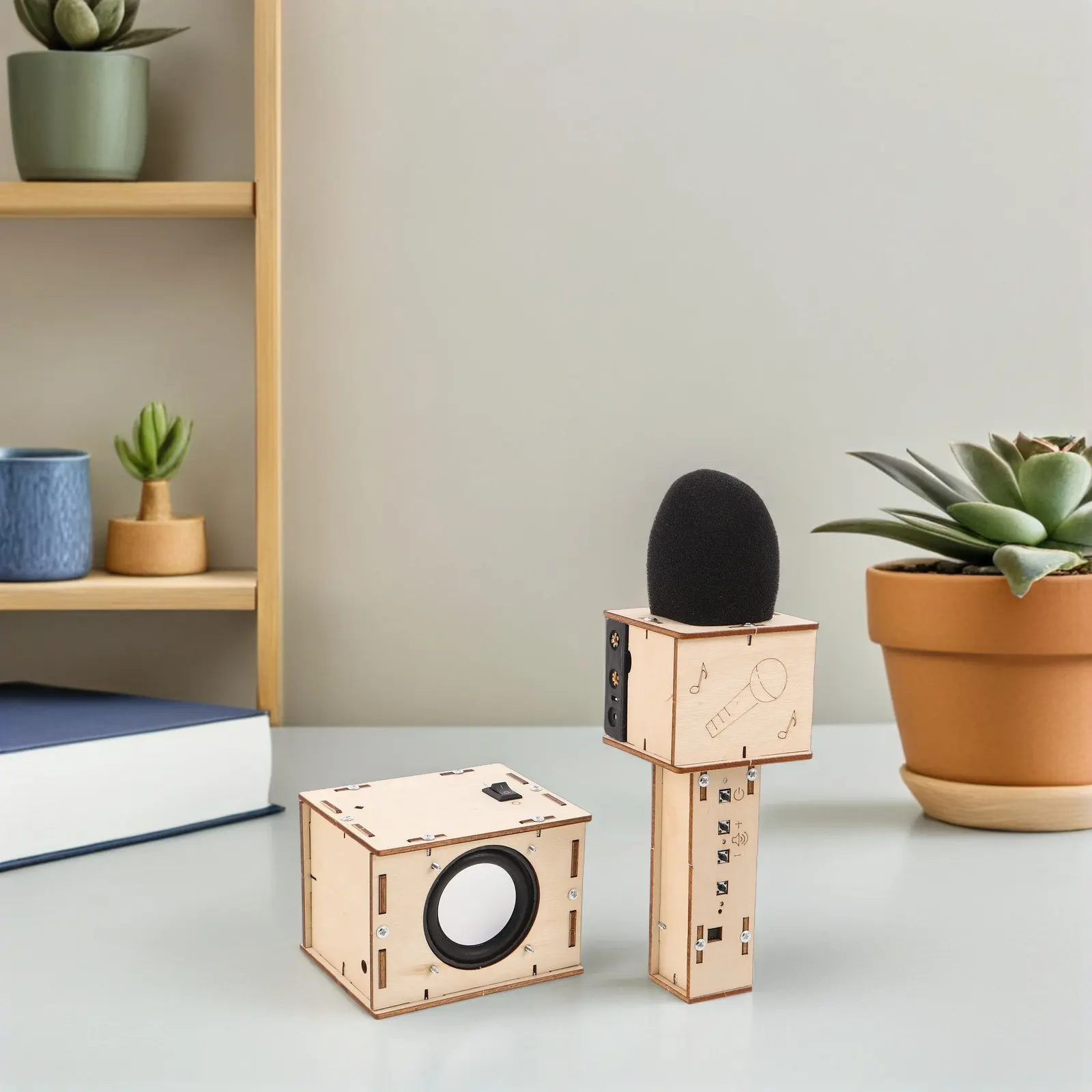 1set-diy-speaker-kit-kids-build-your-own-paintable-wooden-speaker-box-with-wireless-mic-educational-stem-kit