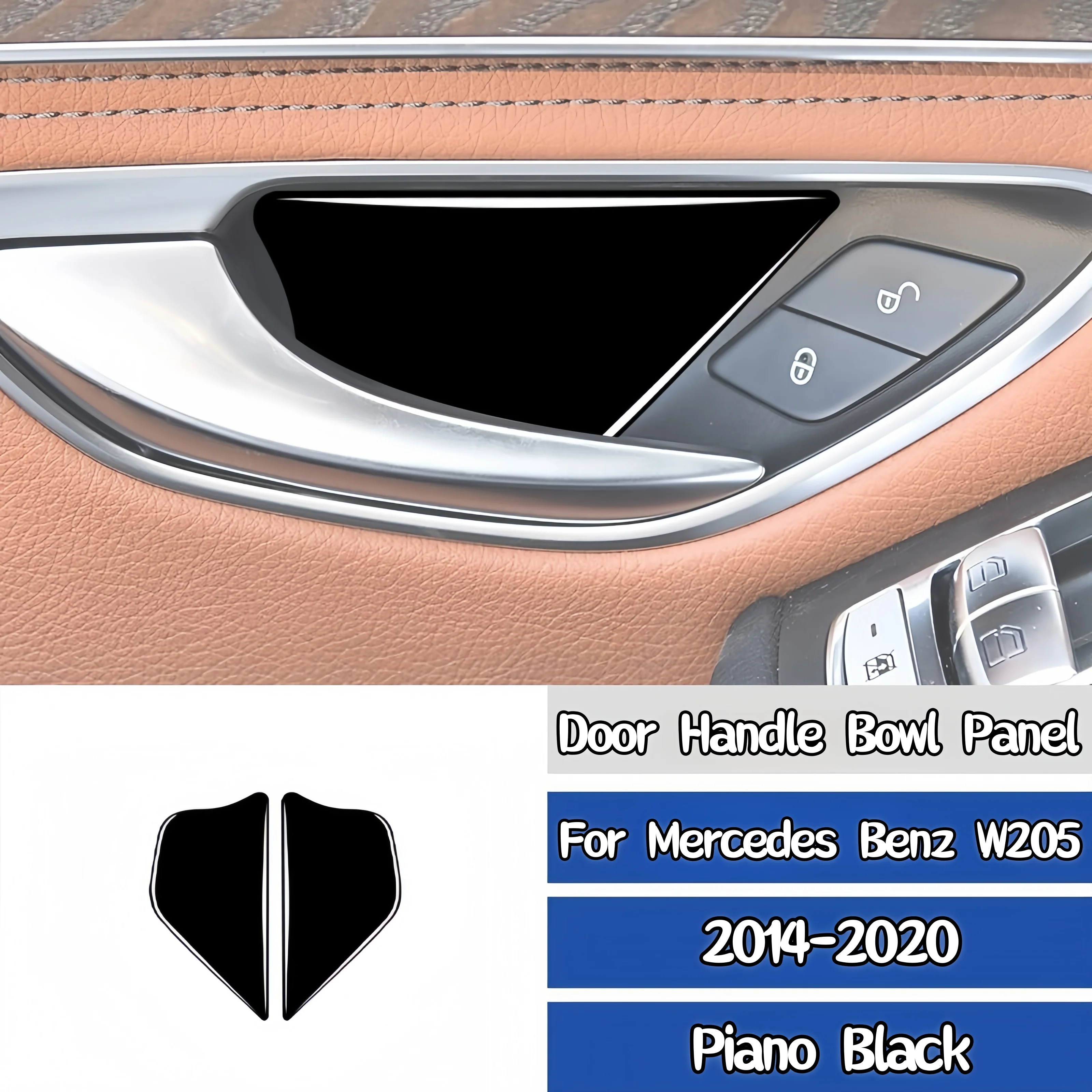 

For Mercedes W205 Benz C Class GLC 14-20 Piano Black Auto Door Inner Handle Bowl Panel Decorative Cover Trim Sticker Accessories