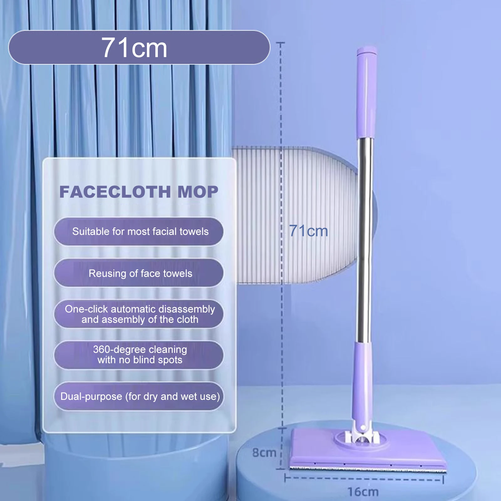 Snap Grip Mini Mop Locking Head Sweeper Dust Mop with 5 Reusable Cloths for Hardwood Tile Marble & Laminate Floors