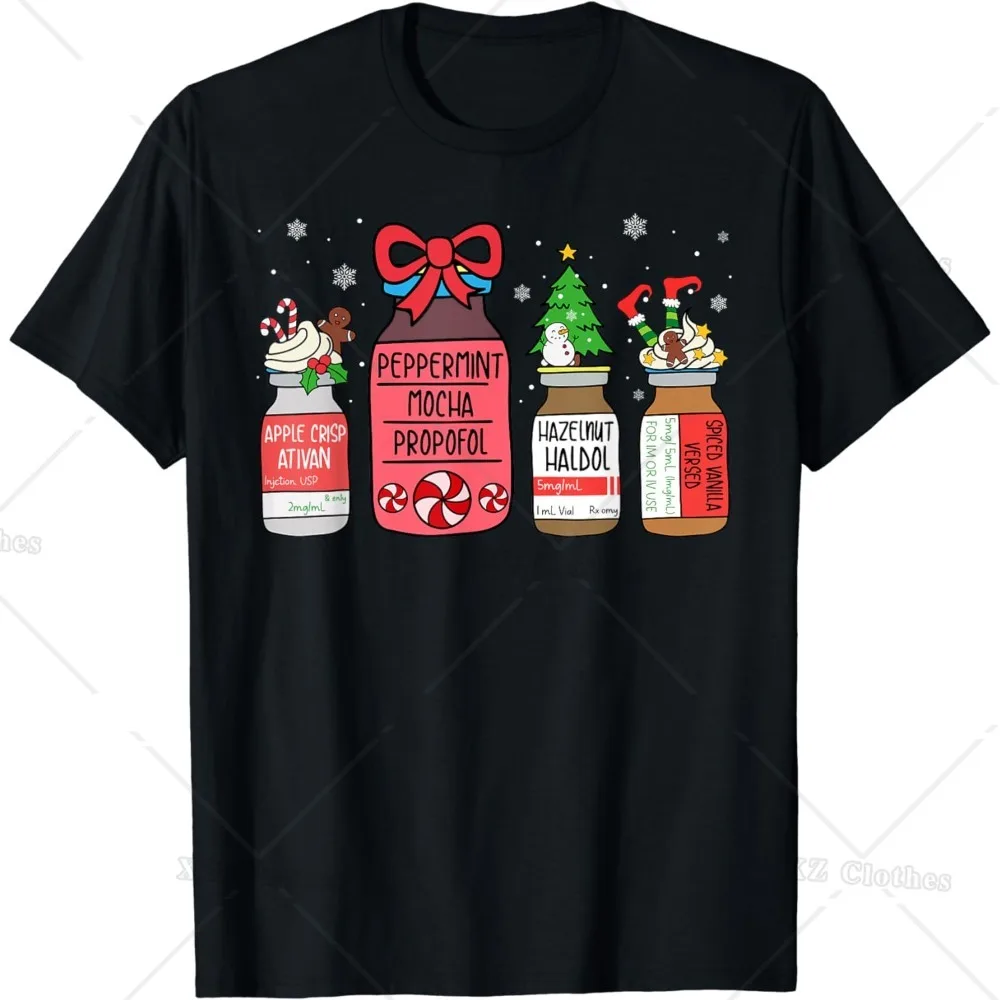 Peppermint Mocha Propofol Christmas Nurse Scrub T-Shirt Round Neck and Short Sleeves Shorts for Women Men