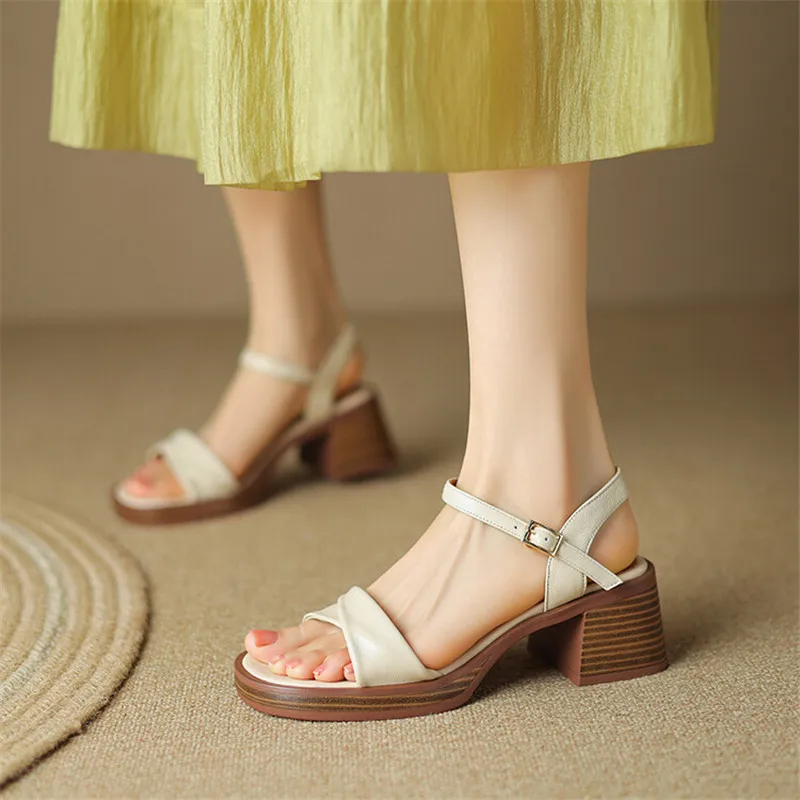 New Summer Sandals Fashion Versatile Light Luxury Sandals Square Toe Chunky High Heels Sandals for Women Handmade Women Sandals