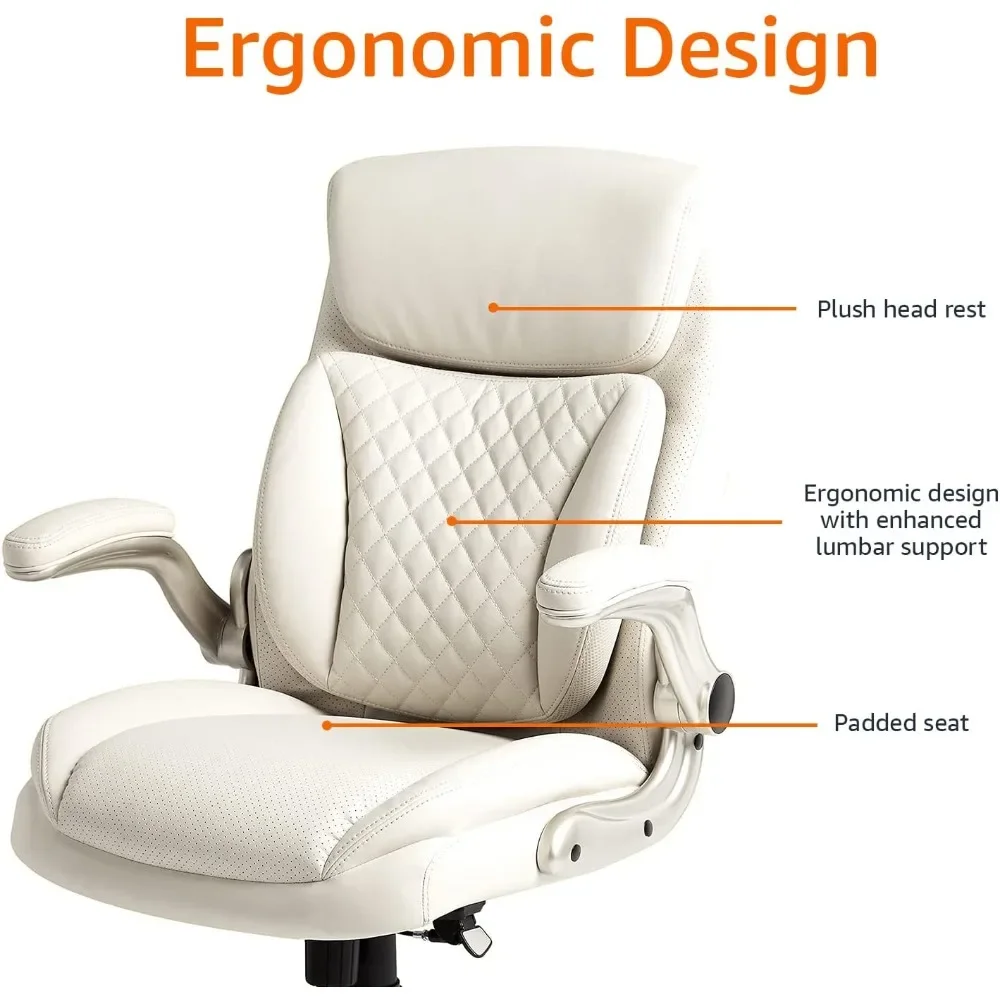 Ergonomic Executive Office Desk Chair with Flip-up Armrests, Adjustable Height, Tilt and Lumbar Support, Grey Bonded Leather