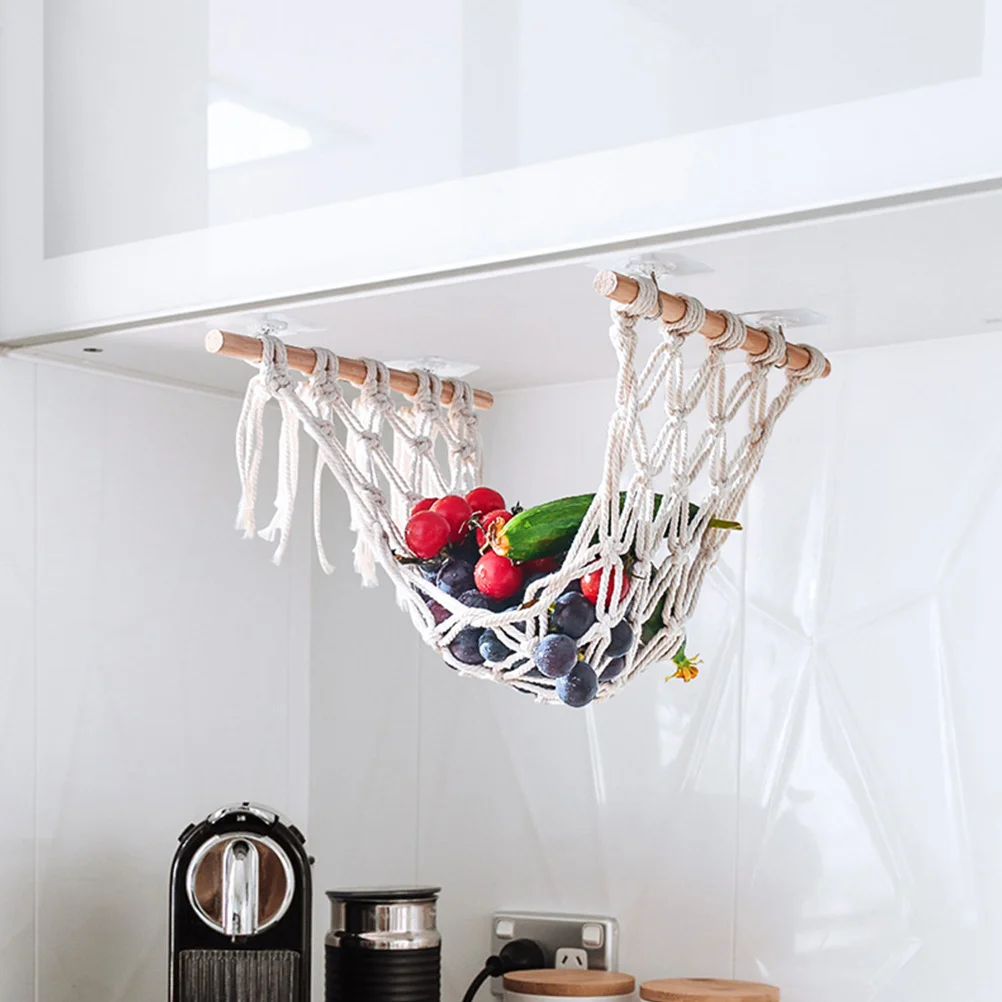 

Bohemia Hanging Natural Cotton Rope Fruit Organizer Multi-Function Storage Basket For Kitchen Bathroom Bedroom Rv Wall