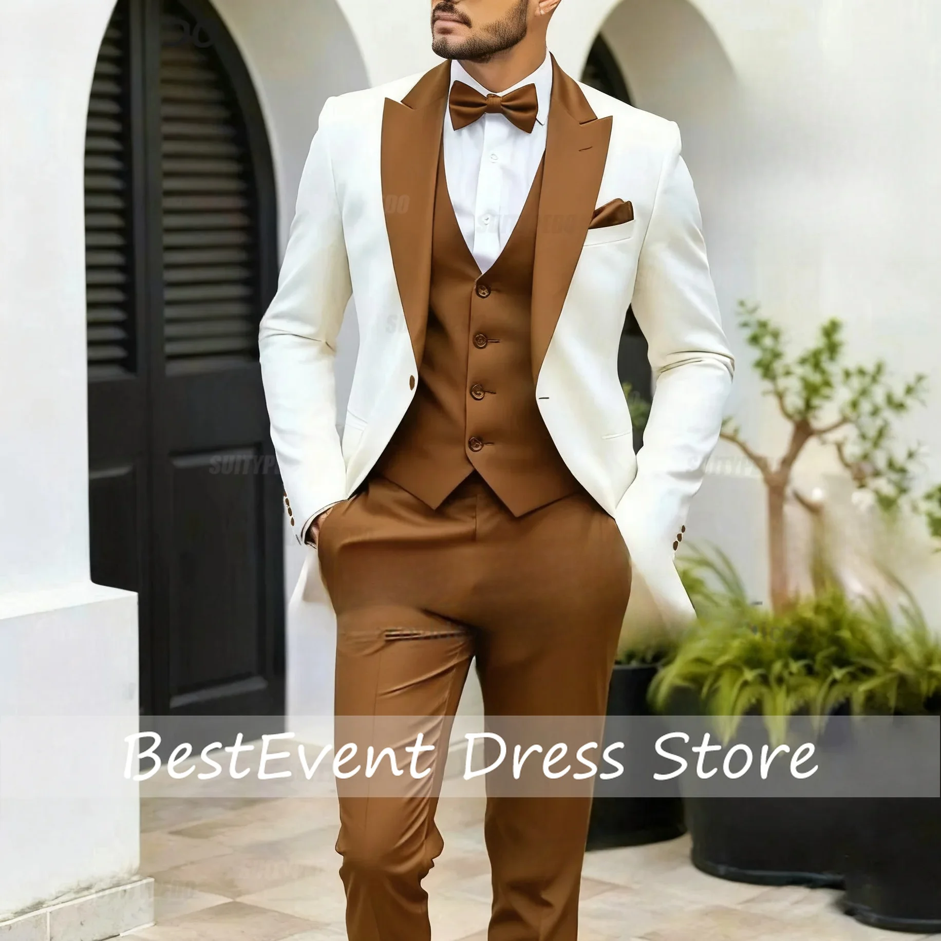 Casual Slim Fit Suit For Men Elegant Wedding Party Grooms Formal Outfits 3 Pieces Business Patchwork And Pants Set Customized