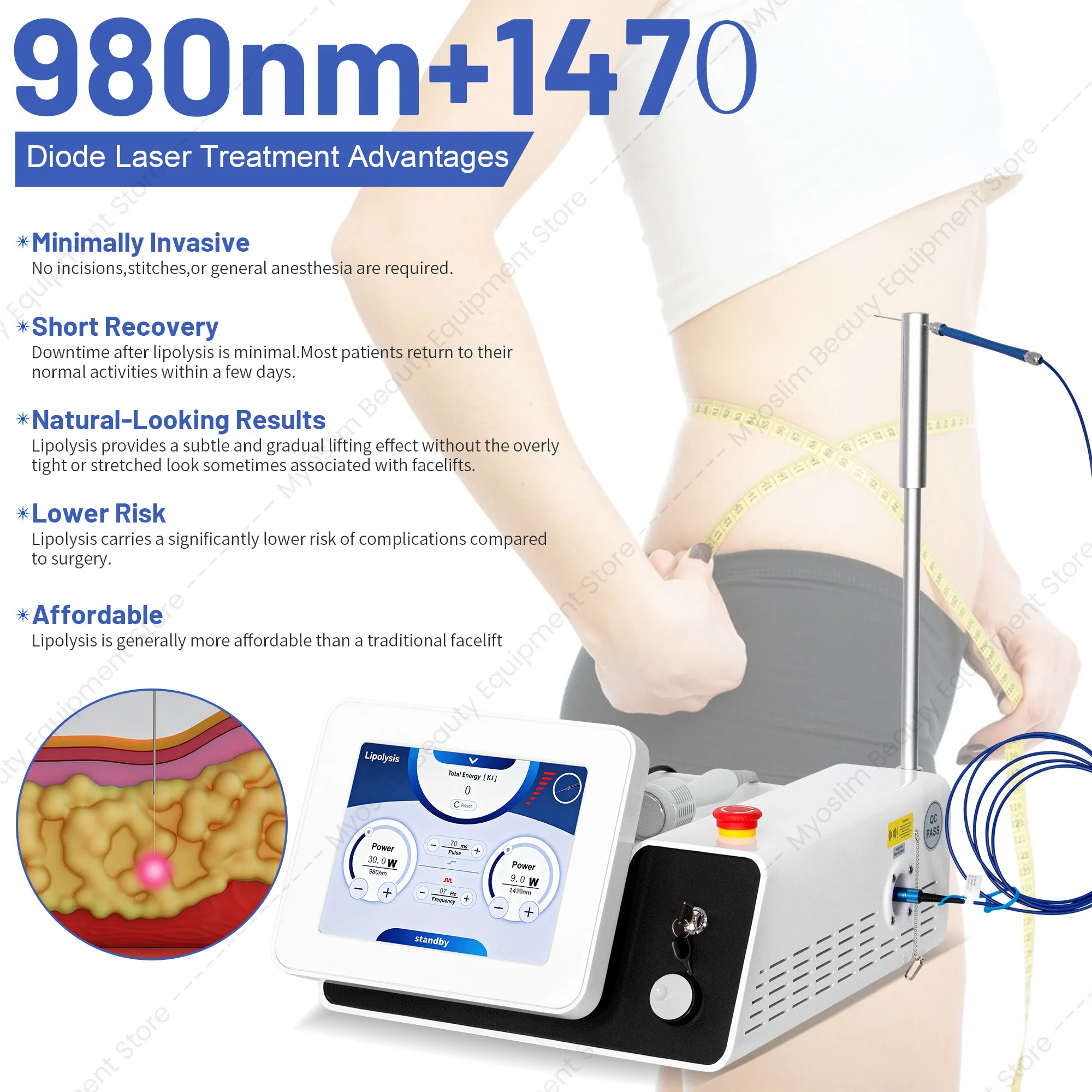 980nm+1470nm Diode Lase Endolifting Optical Fiber Fiber Lipolysis Face Lifting Skin Tightening Minimally Invasive Machine
