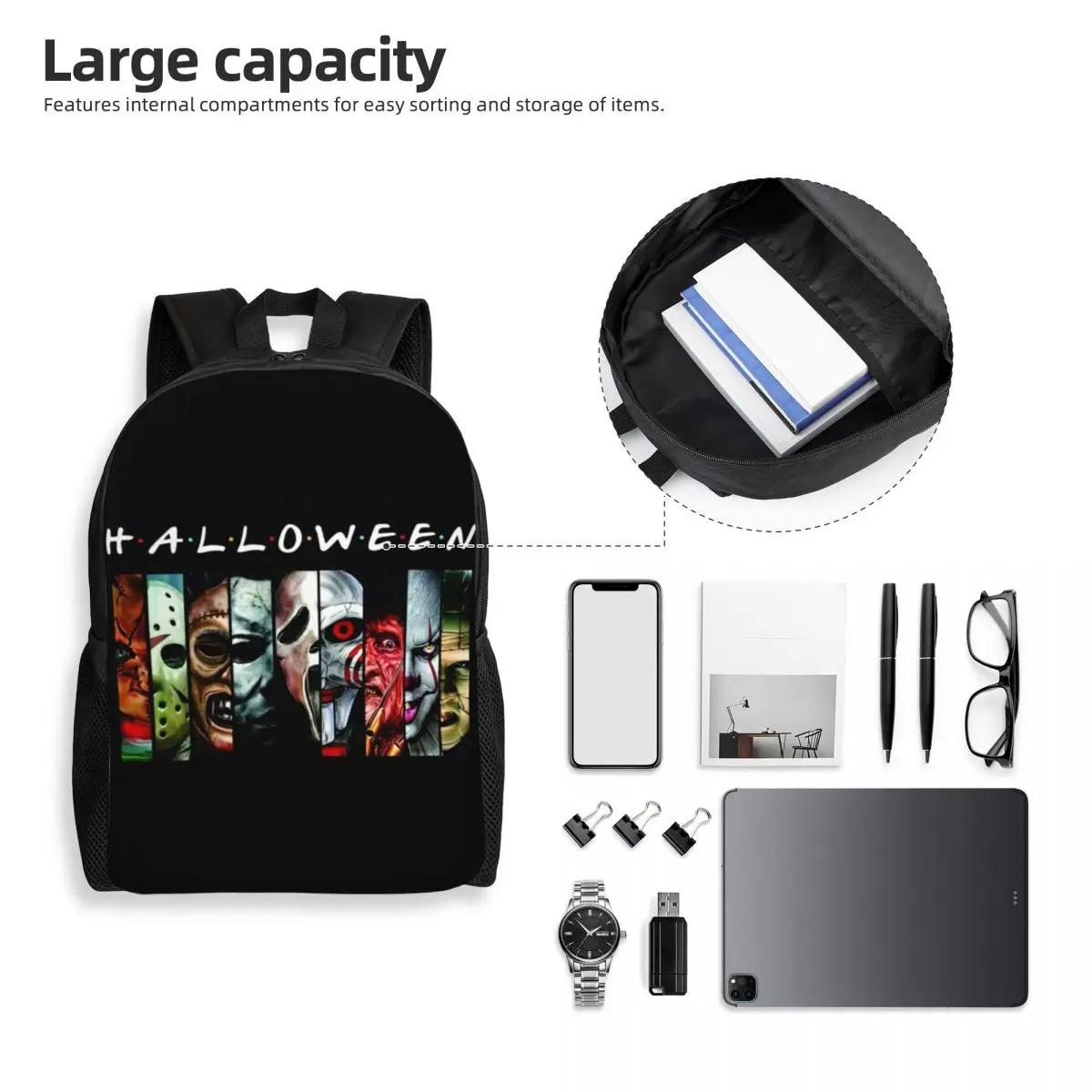 Halloween Horrorfilm Charakter Rucksäcke für Jungen Mädchen College School Reisetaschen Männer Frauen Bücher tasche passt 15 Zoll Laptop