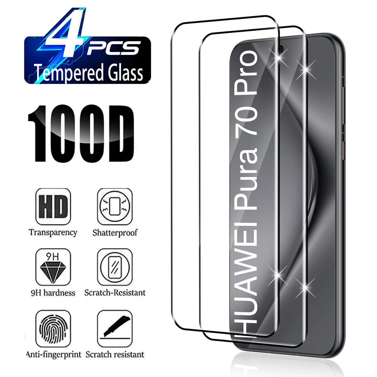 واقي شاشة من الزجاج المقسى لهاتف Huawei Pura 70/70 Pro/70 Pro+/70 Ultra 5G HD منحني بأربعة جوانب