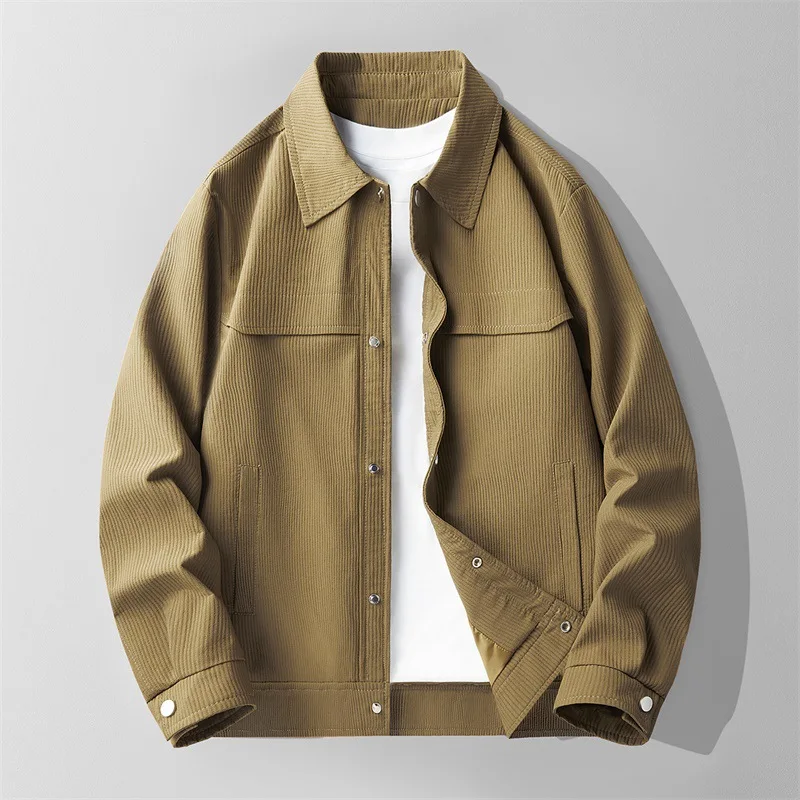 2025 Korean version Fashion Men's Solid Color Turn-down Collar Long Sleeve Casual Trendy Simple Basic Loose Jackets Male Coats