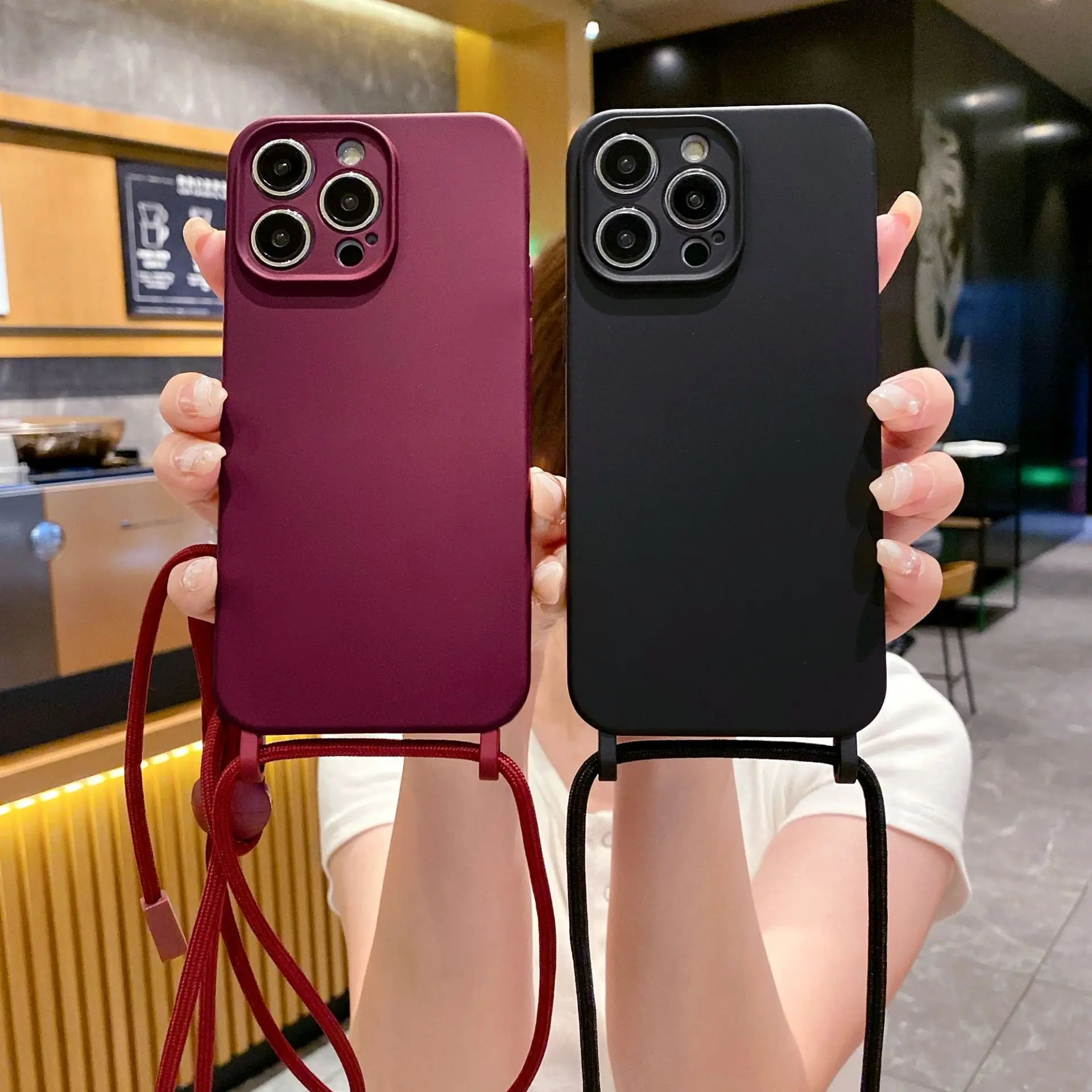 ينطبق على iphone16pro الحبل حالة الهاتف المحمول crossbody xs حالة السائل 7p سيليكون xr أبل شامل 11 #2