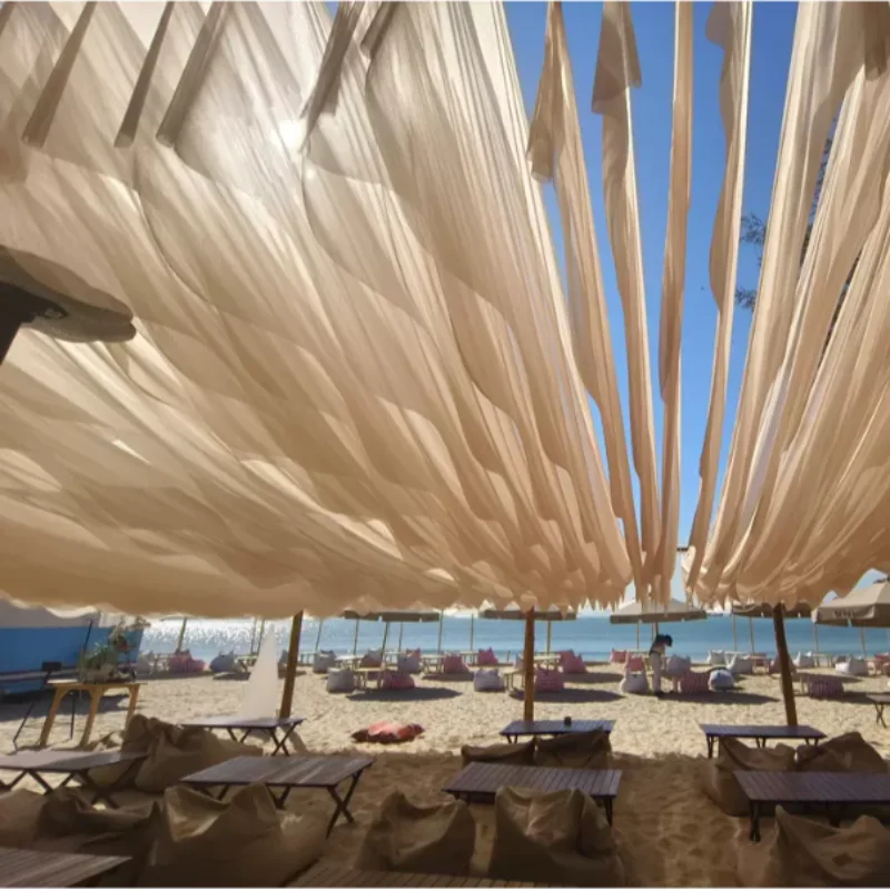 5M Long Ceiling Drapes For Restaurant Homestay Hotel Outdoor Scenic Area Curtains By The Seaside Wind-driven Curtains