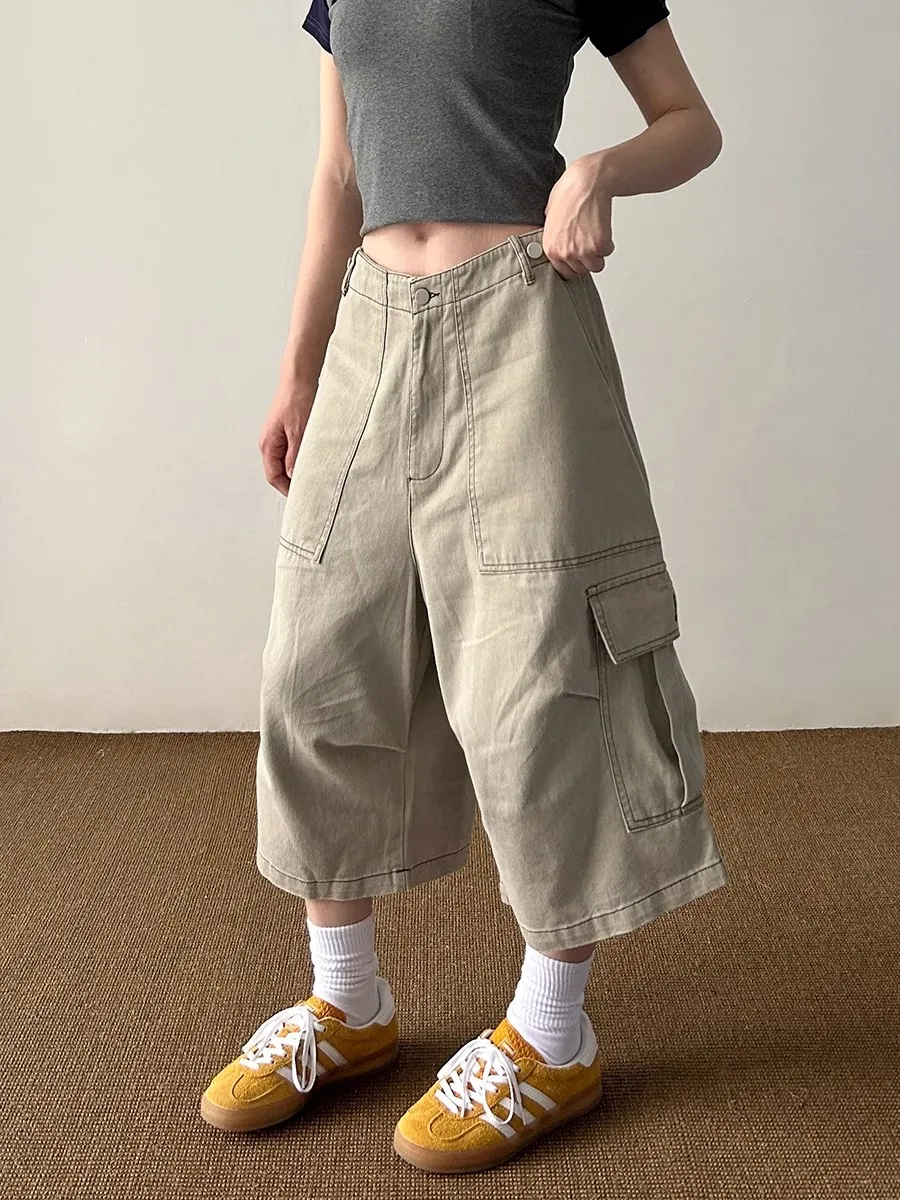 

Summer American Retro Workwear Pants Loose Wide Leg Multi-ket Design Men's Women's Casual Trousers Youth Active Sle