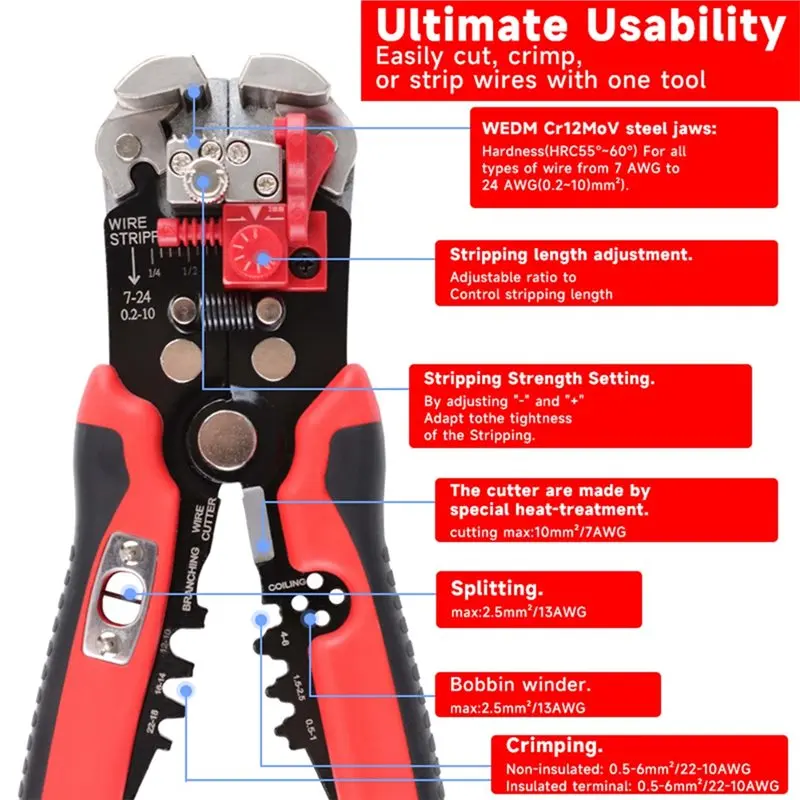 BMBY-Wire Stripping Pliers 5-In-1 Multifunctional Automatic Crimping Tool Set For Cutting, Splitting& Merging Wires