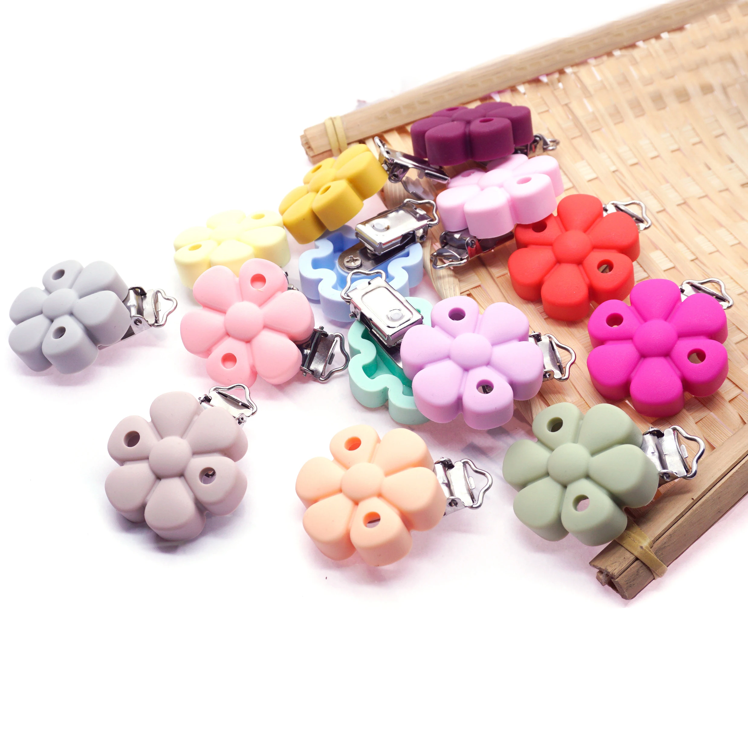 10 個カラフルな花の形のシリコーンおしゃぶりクリップおしゃぶりおもちゃ看護赤ちゃん DIY おしゃぶりダミーホルダーチェーン幼児用