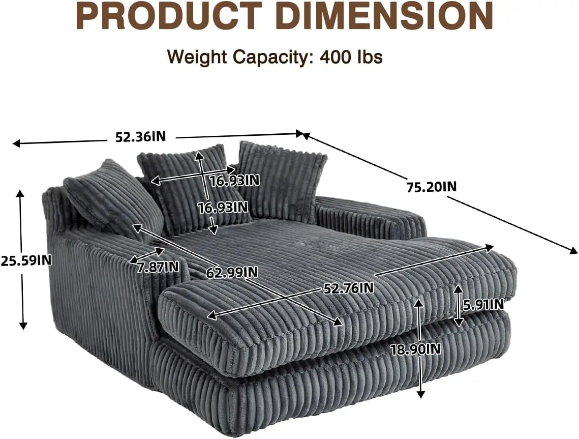 Chaise Lounge Chair, Corduroy Loveseat Floor Sofa,Comfy Short Plush Cloud Couch Bed,Modern Sleeper Chair Sofa Recliner for Livin