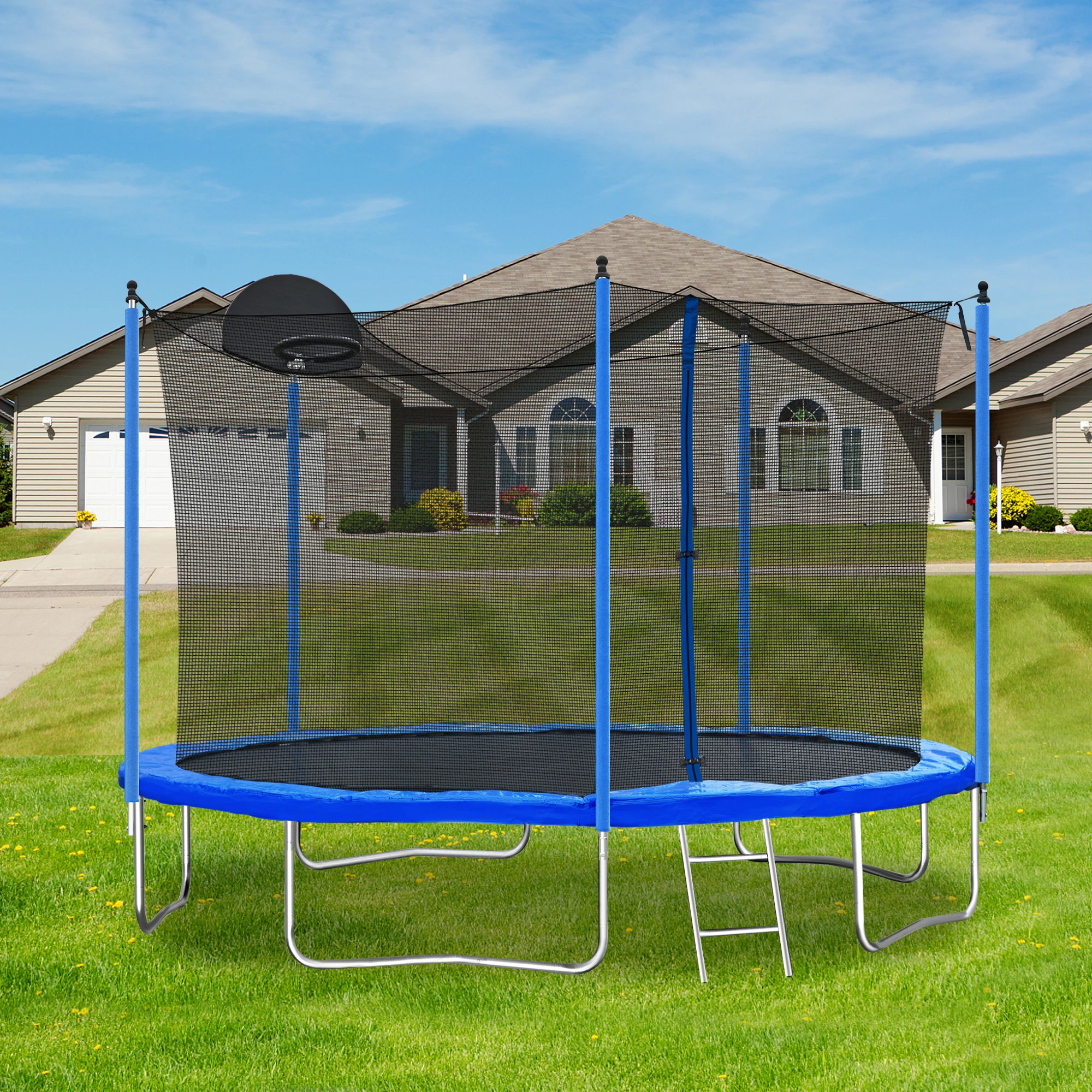 

12FT Trampoline for Adults & Kids with Basketball Hoop Outdoor Trampolines w/Ladder and Safety Enclosure Net for Kids and adults