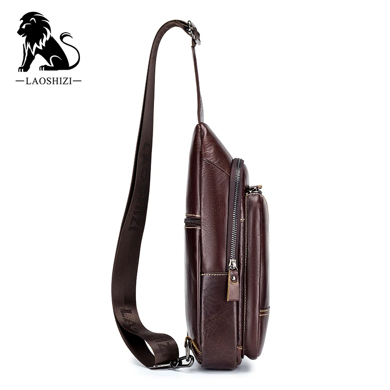 Imagem -03 - Bolsa Mensageiro de Couro Genuíno Acolchoada Bolsa Tiracolo Casual Masculina Bolsa de Peito Masculina Bolsa de Ombro Masculina Moda