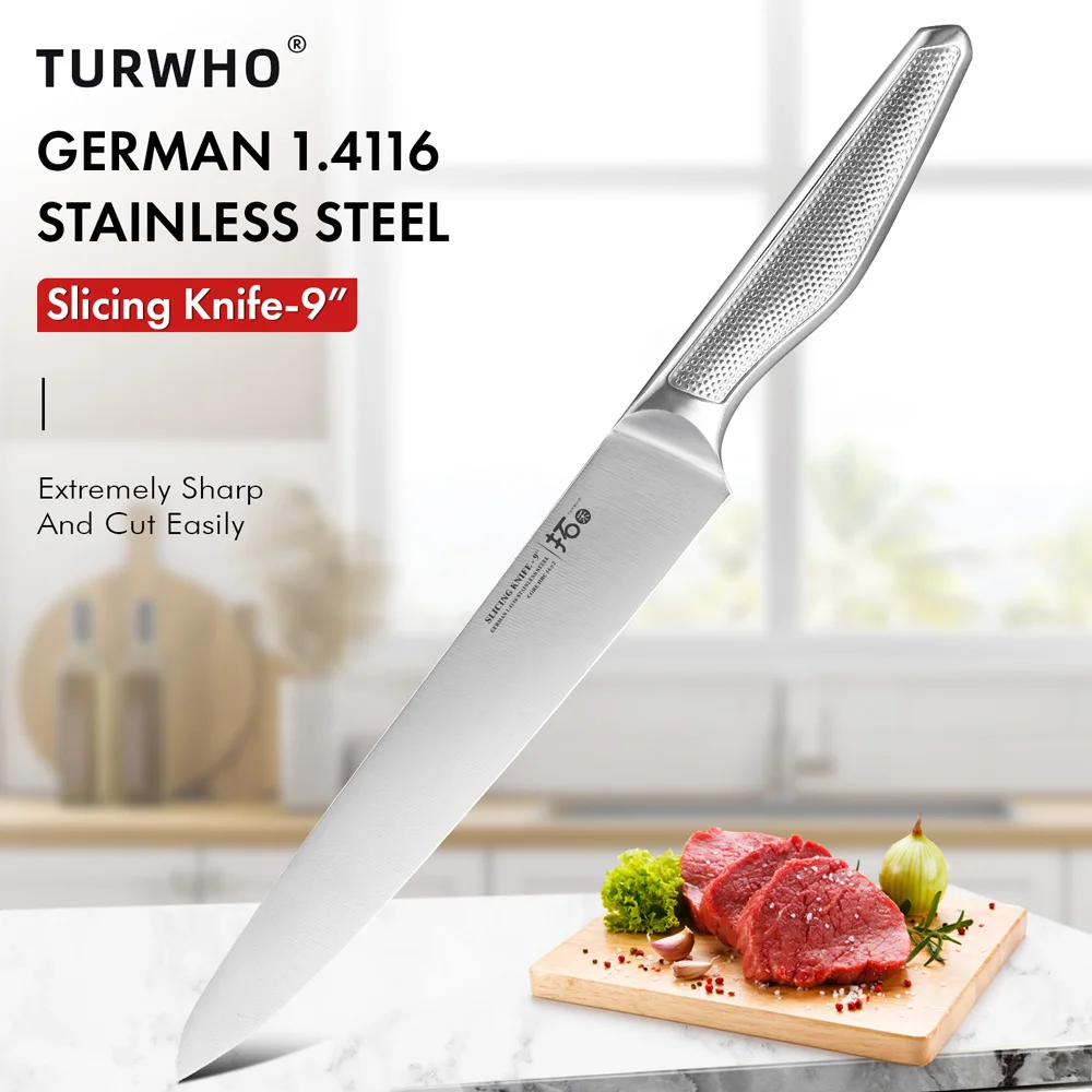 

TURWHO Japanese Slicing Knife German 1.4116 Steel Profesional Kitchen Chef Knives 304 Stainless Steel Handle Cooking tools