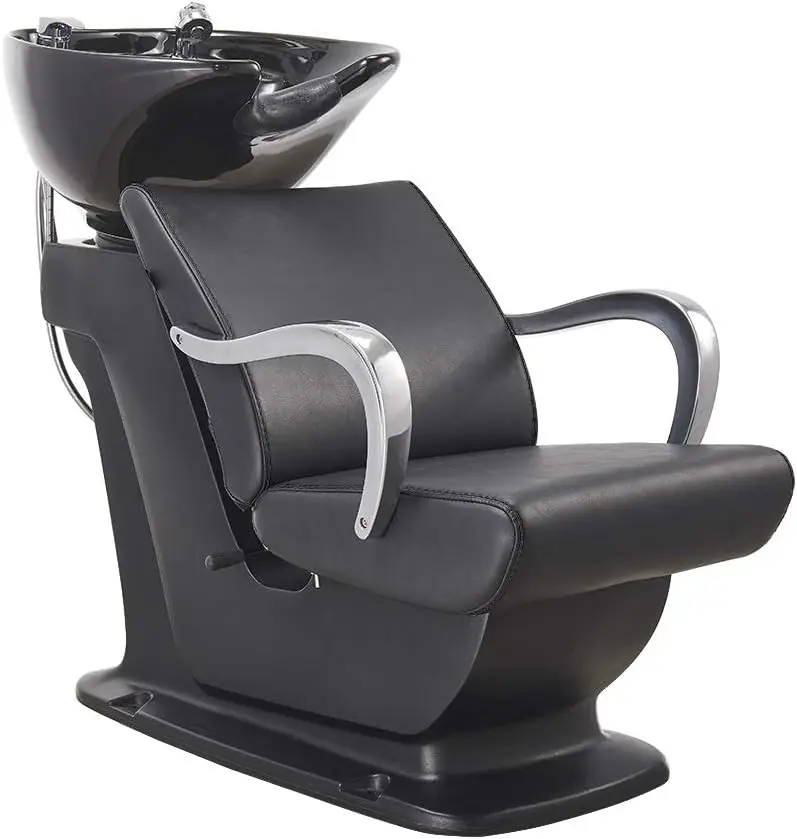 

Beauty Salon Shampoo Backwash Unit Sink Station Tilting Ceramic Sink with Adjustable Seat - Beckman