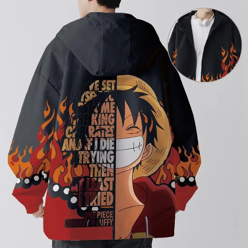 

New One Piece Kawaii Animation Peripheral Luffy Jacket Hooded Cardigan Top Cute Cartoon Japanese Student Jacket Large Size Gift