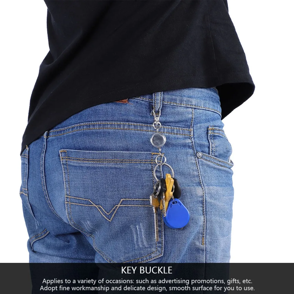 2 Pcs Metal Anti Theft Key Buckle High Resilience Stretch Nylon Locking Mechanism Retractable Key Chain Key Ring Chain
