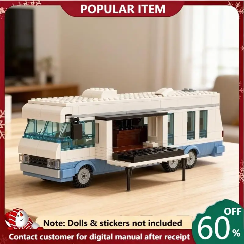 475PCS Custom RV Mobile Pub Camper Van Building Block Set Creative Expandable Side Model Intricate Desk Display Decor Gift