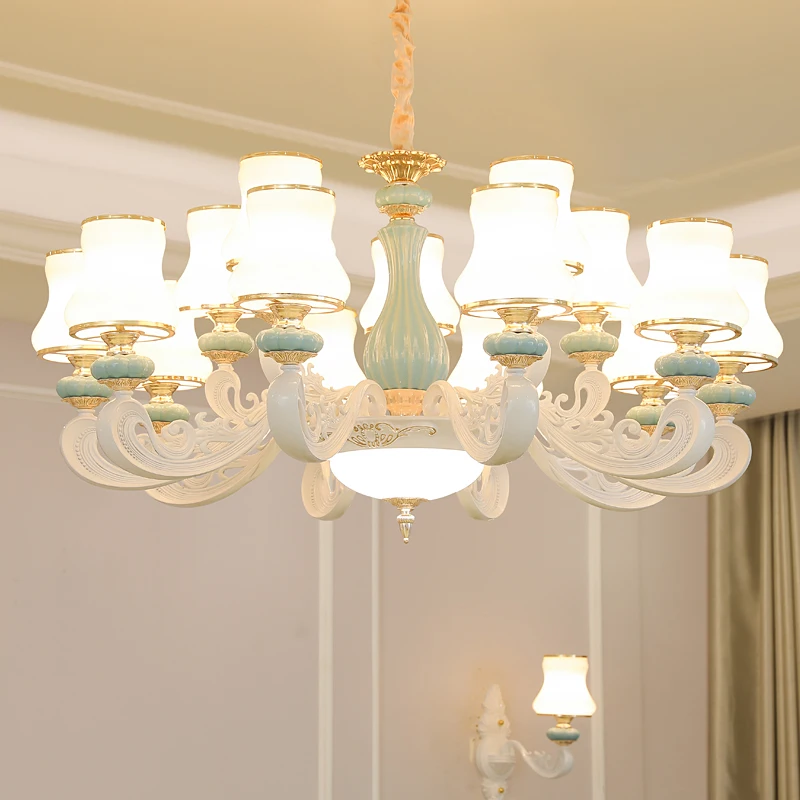 

Modern LED Vase Ceramic Ceiling Chandeliers Luxury European Style Villa Pendant Light High-end Living Dining Room Hanging Lamp